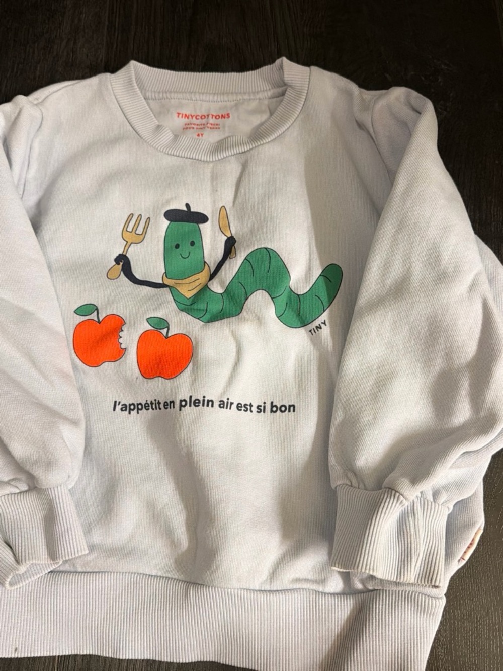 Tinycottons White Kids Sweatshirt with Playful Worm & Apples